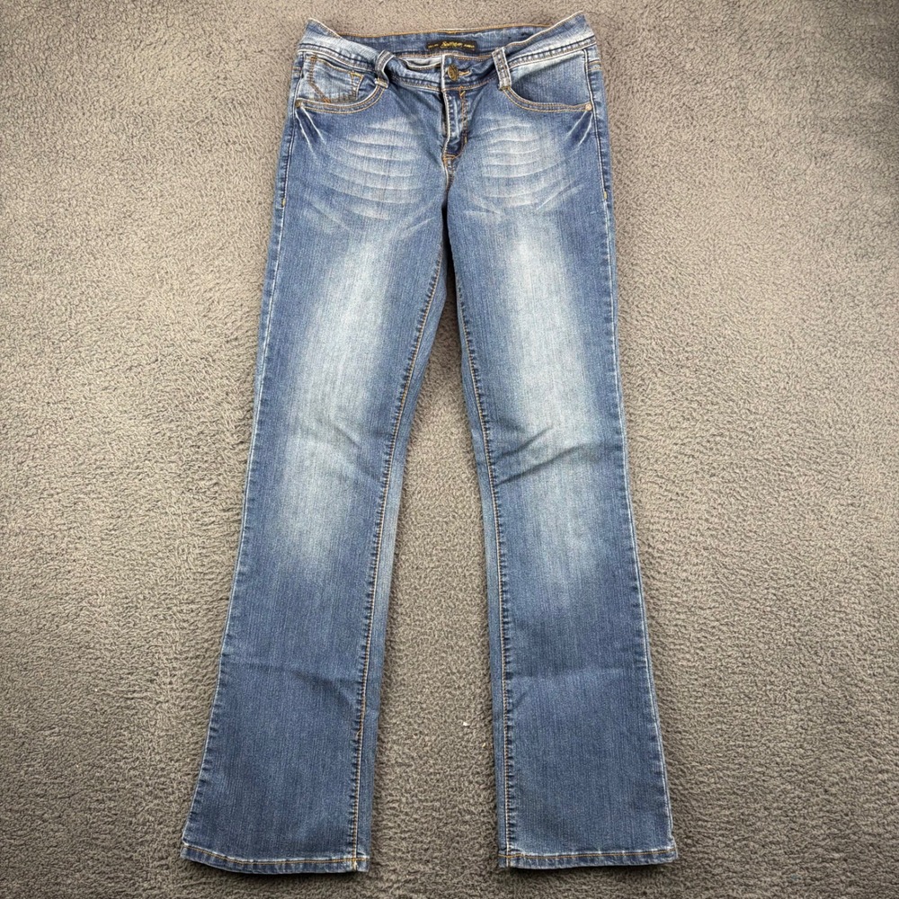 Southpole Womens Size 7 Blue Jeans Embellished Flap Pocket Bootcut Y2K McBling